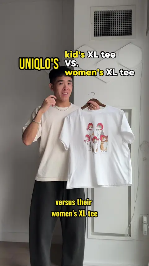video cover: comparing uniqlo’s new mofusand adult women’s tees vs the kid’s tees on a 5’9 (175cm) guy