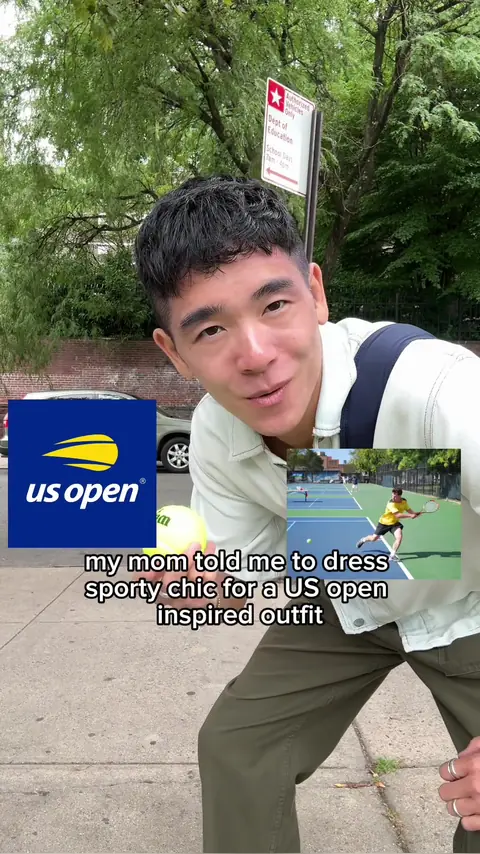 video cover: mother son fit check based off a @usopen inspired“sporty chic” look