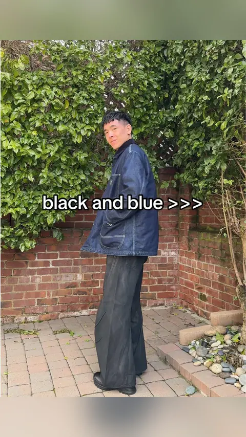video cover: love wearing black and blue color combos lately, outfit details below 👇🏻
